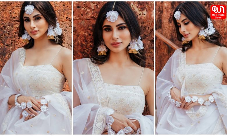 Mouni Roy in White Sharara Set
