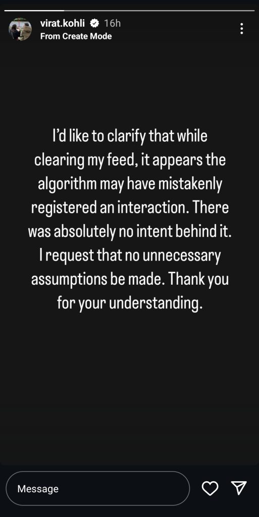 Virat Kohli Clarification